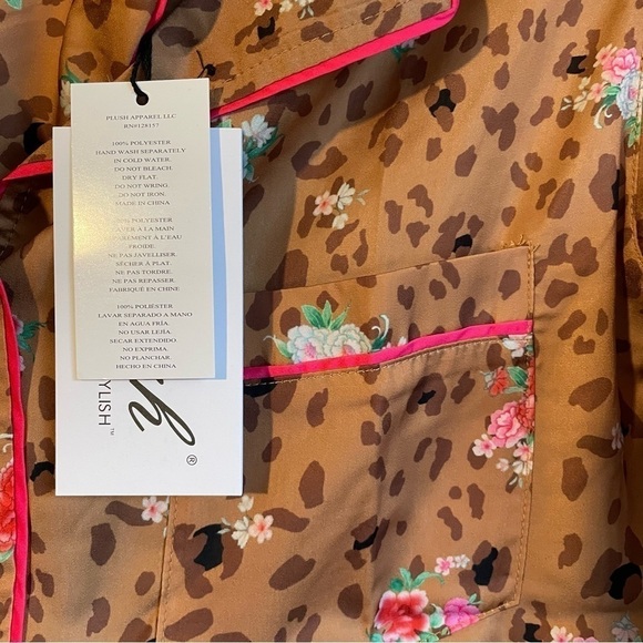 Plush Apparel 3 piece Satin Pajama & Eye Mask Set Florals and Animal Print NWT - Picture 15 of 15